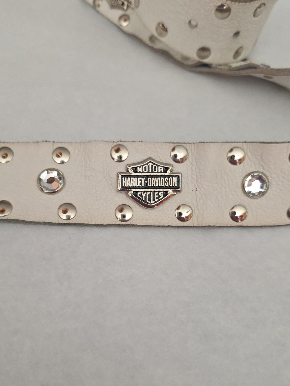 Harley-Davidson White Genuine Leather Studded Biker Belt - Size 34" - Picture 6 of 9